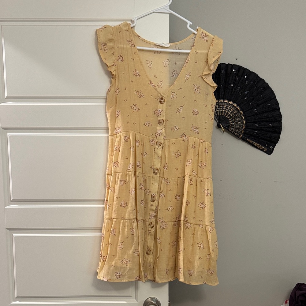 Floral Button-Down Yellow Dress
